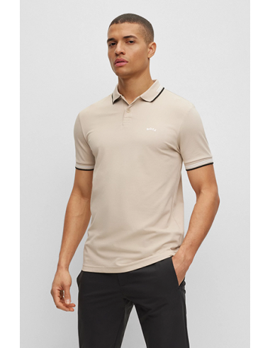 SLIM-FIT POLO SHIRT IN STRETCH COTTON PIQUÉ WITH CURVED LOGO