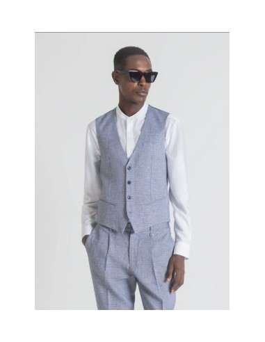 SLIM-FIT WAISTCOAT IN A LINEN AND COTTON BLEND