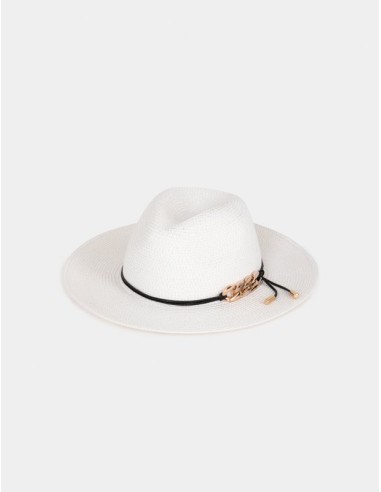 Sombrero fedora de mujer con ribete metálico blanco