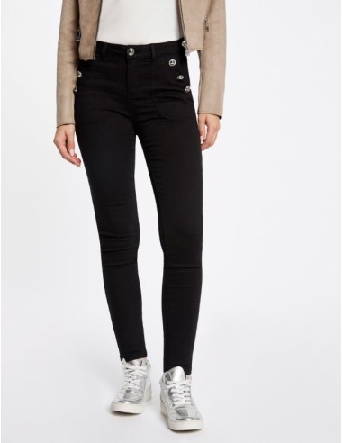 Women's black skinny button pants with pockets